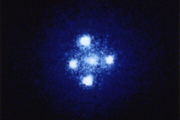 quadruply-imaged quasars, also called "Einstein crosses