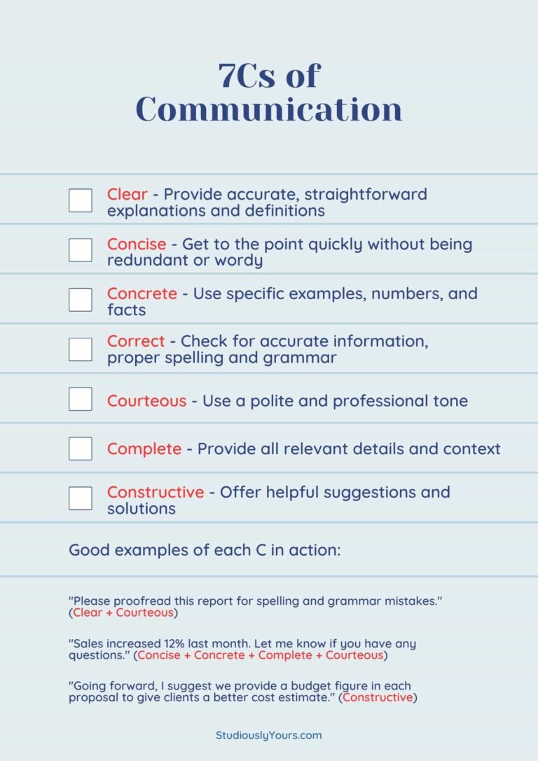 7 c's of communication with examples assignment