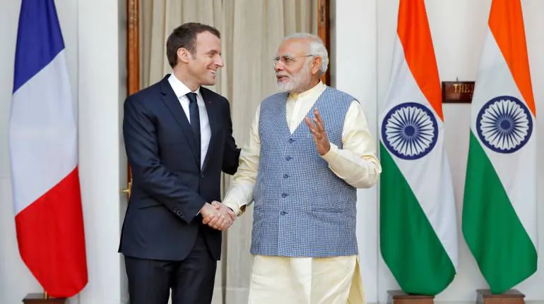 Emmanuel Macron with Narendra Modi